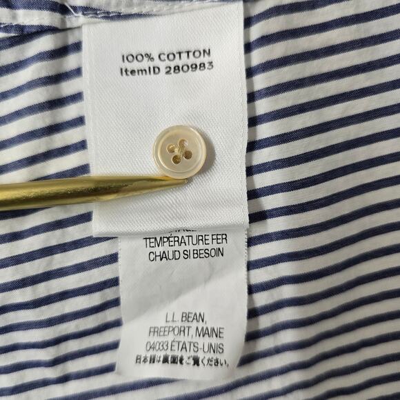 LL Bean Long Sleeve Button-up Shirt Blue White Striped Women 8P Essential Cotton - Picture 9 of 10
